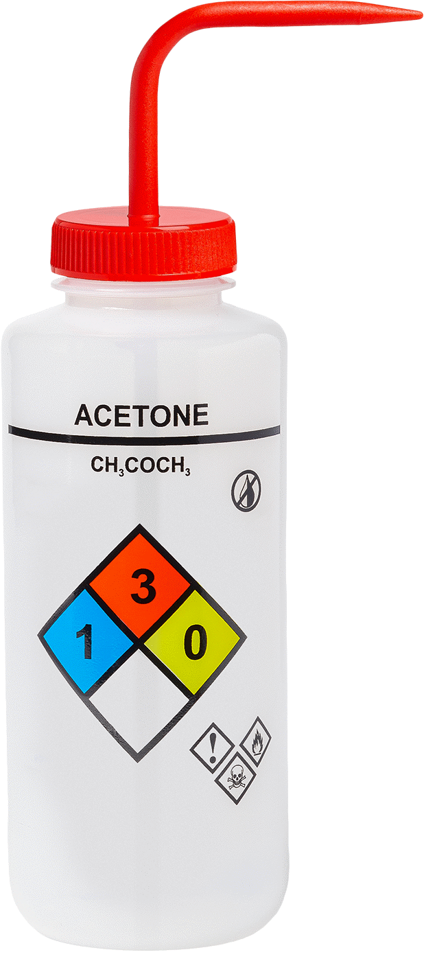 Açılı Nozullu Sıkma Şişesi, NFPA Diamond, Aseton Mesajı, 32 FL. oz Kapasite