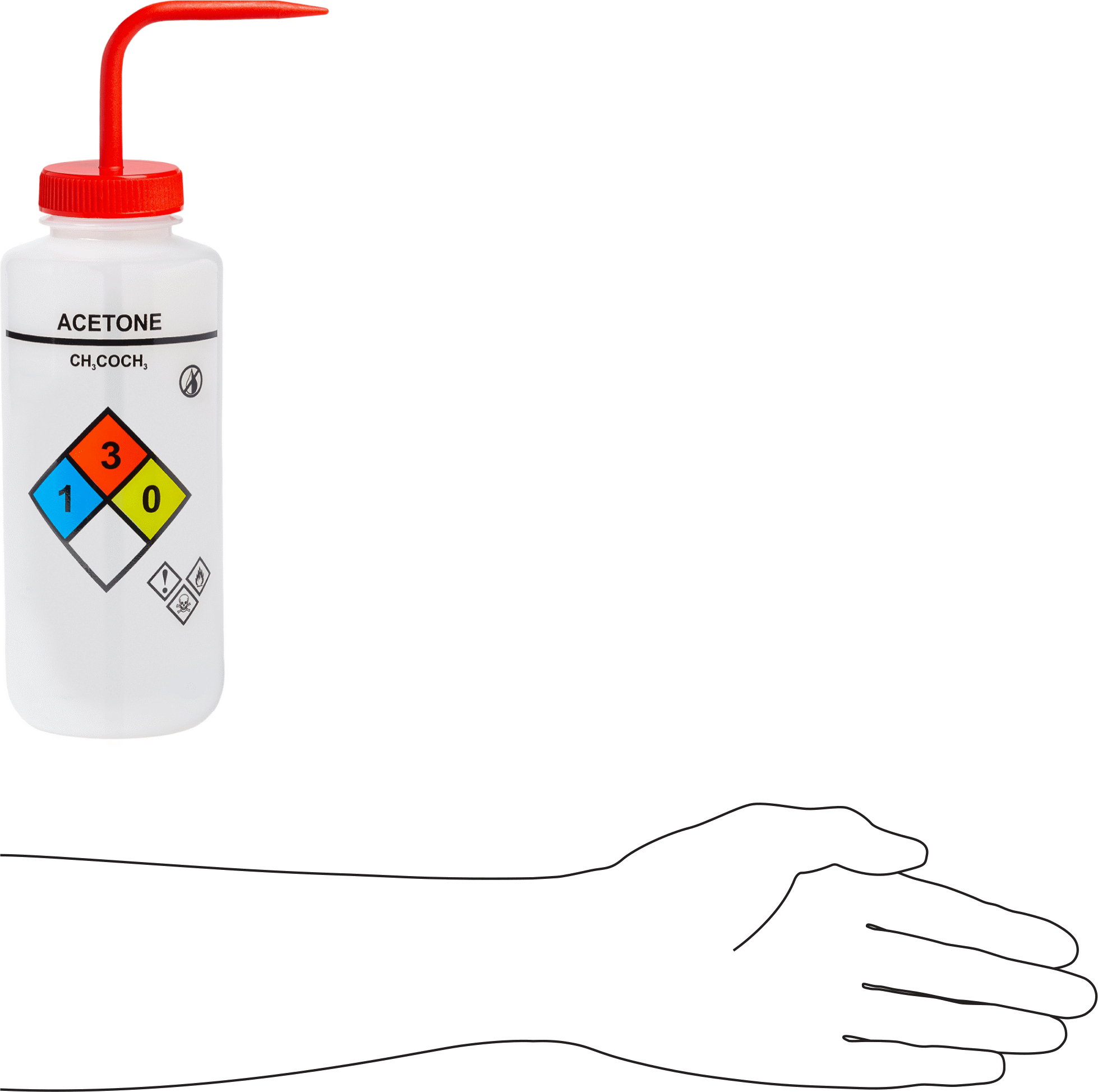 Açılı Nozullu Sıkma Şişesi, NFPA Diamond, Aseton Mesajı, 32 FL. oz Kapasite