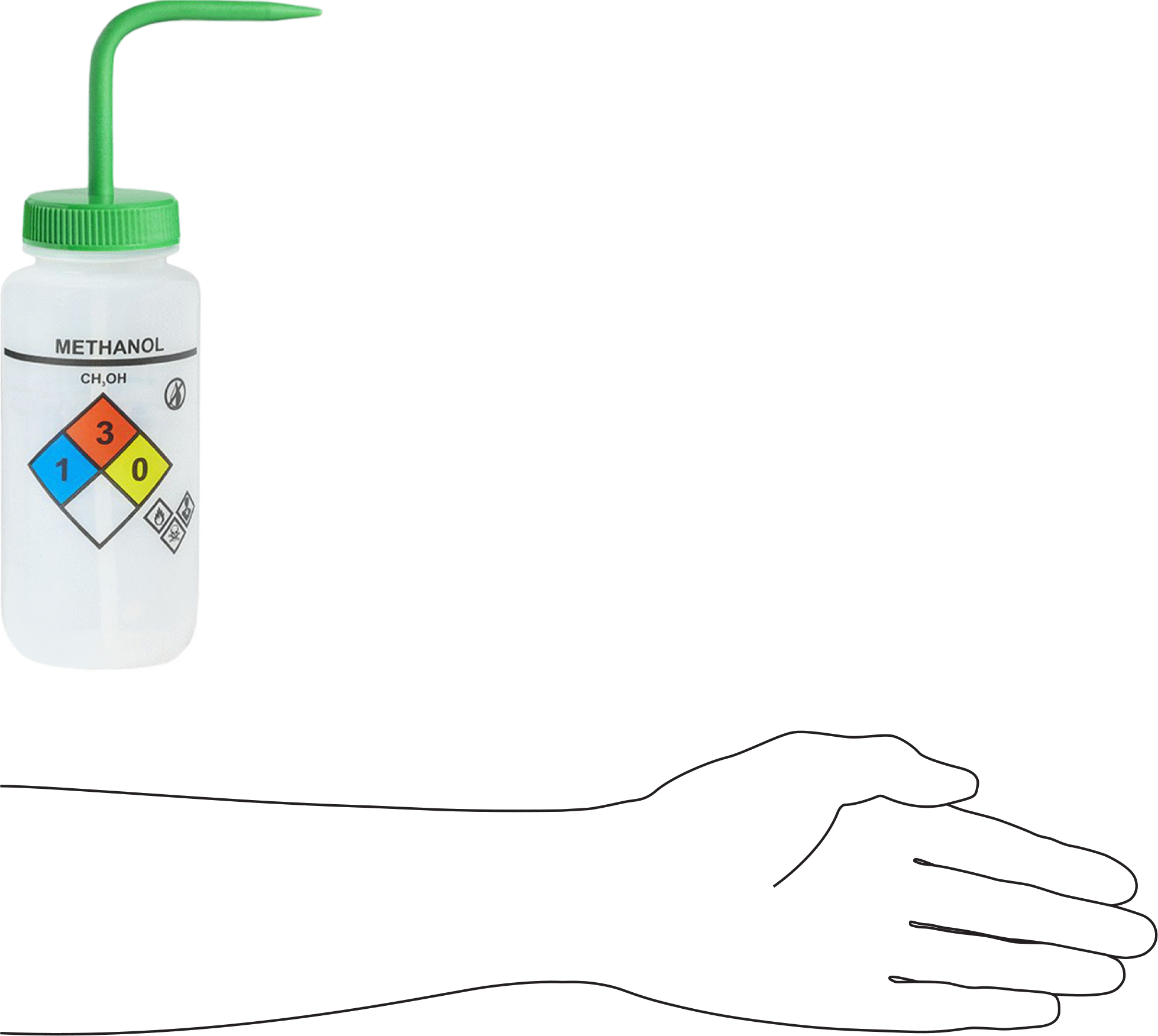 Açılı Nozullu Sıkma Şişesi, NFPA Diamond, (Metanol), 16 FL. oz Kapasite