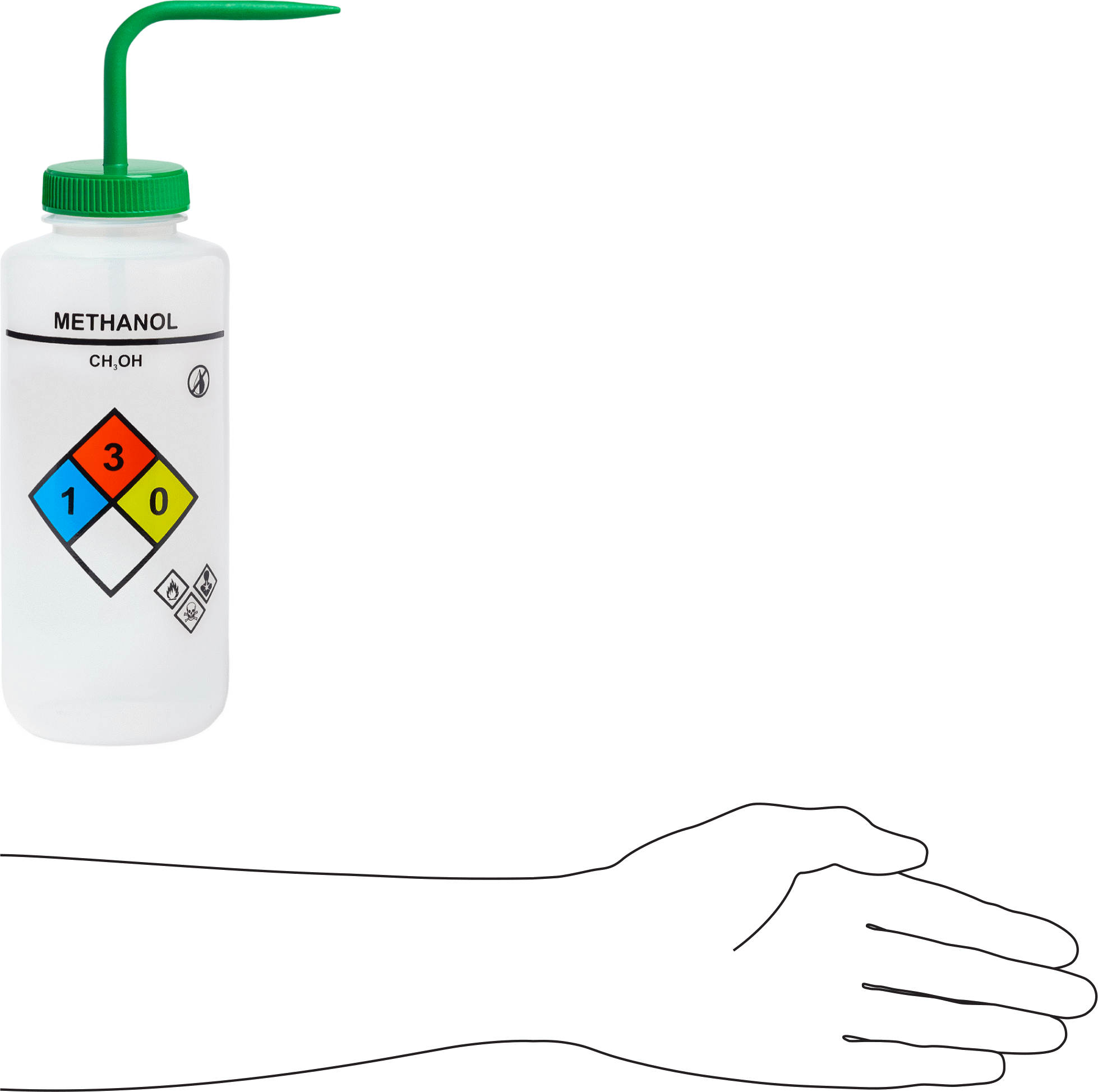 Açılı Nozullu Sıkma Şişesi, NFPA Diamond, (Metanol), 32 FL. oz Kapasite