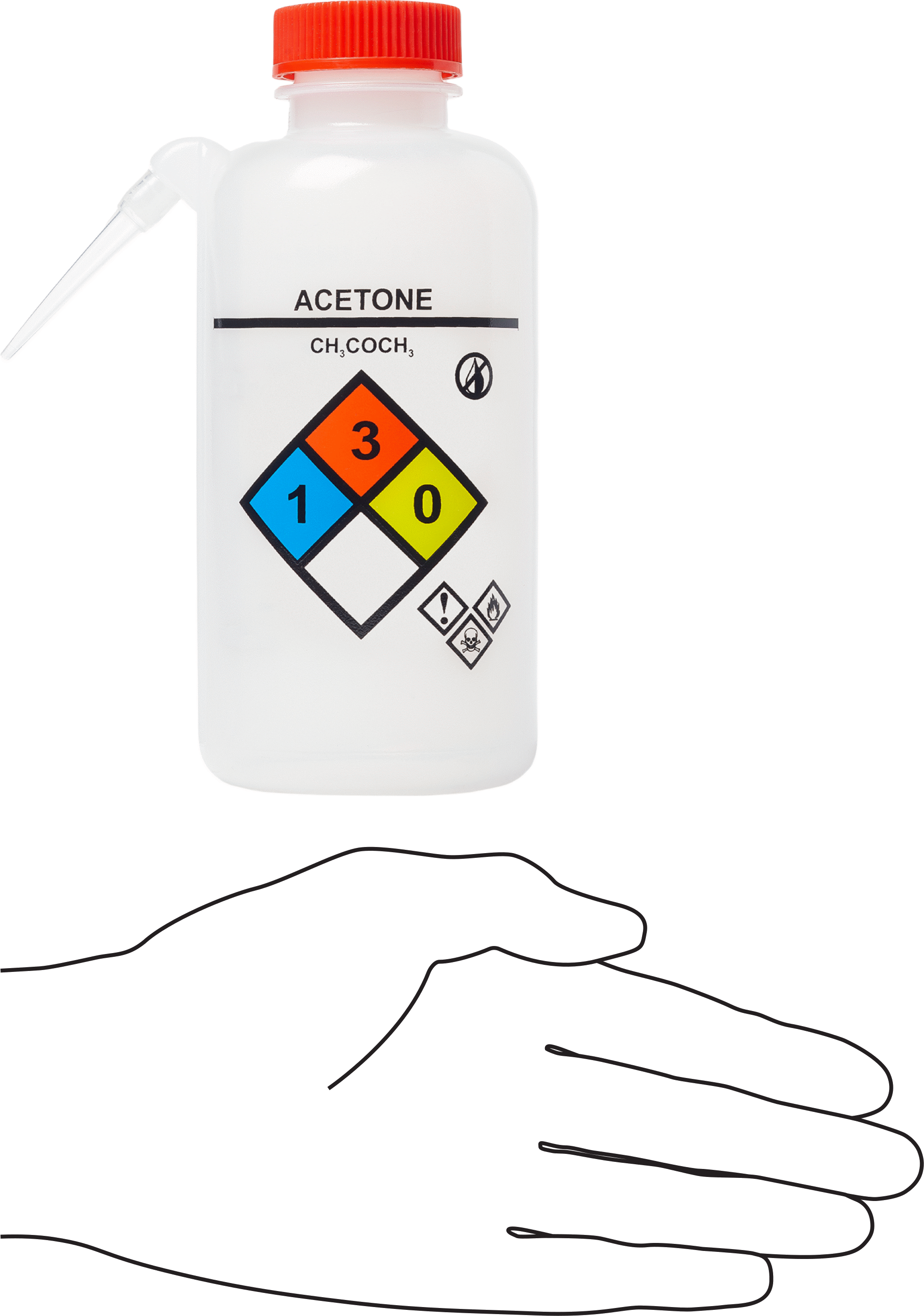 Açılı Nozullu Sıkma Şişesi, NFPA, Dolum Kapağı, (Aseton), 16 FL. oz Kapasite, 6-1/2" Yüksekliğinde