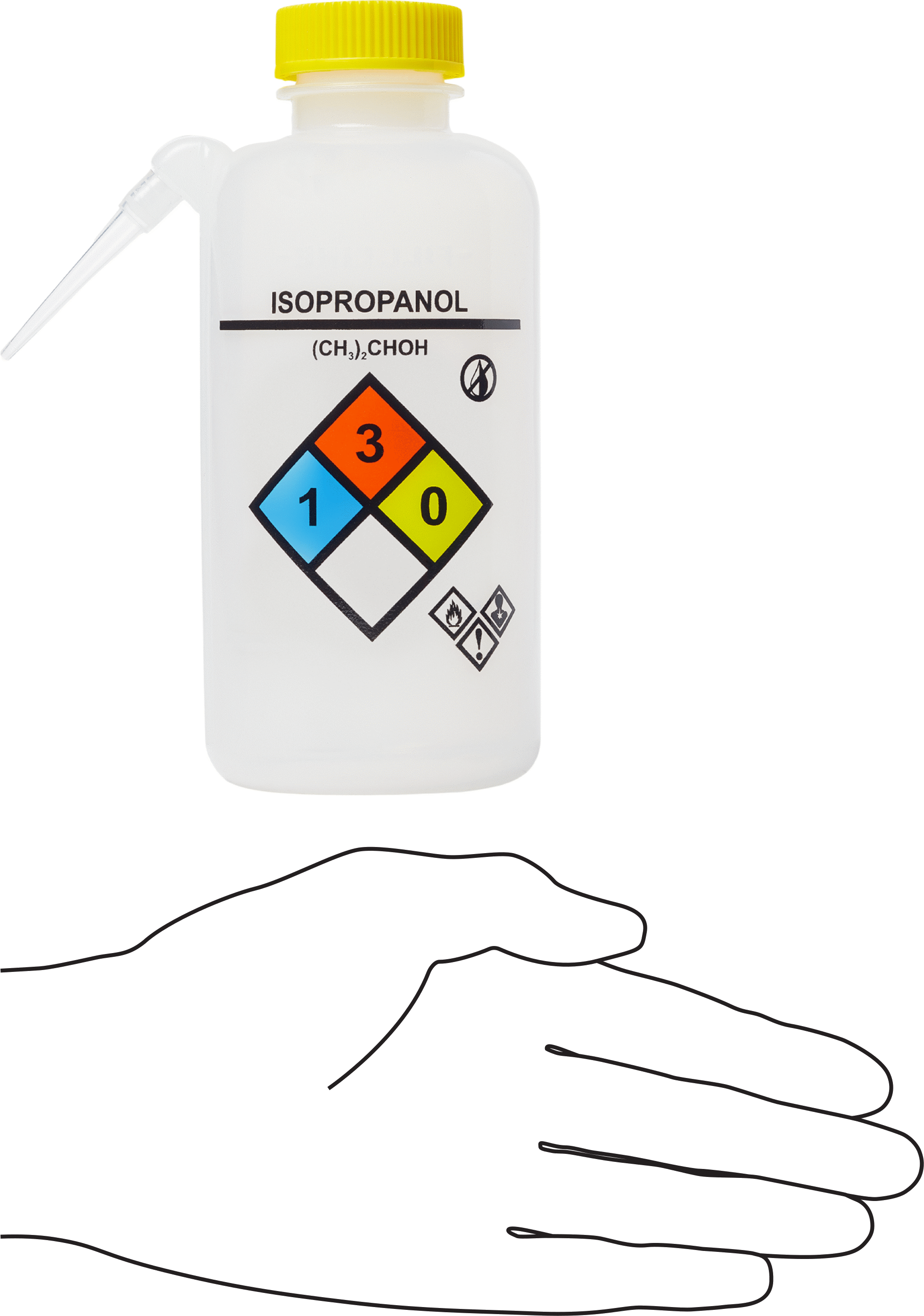 Açılı Nozullu Sıkma Şişesi, NFPA, Dolum Kapağı, (İzopropanol), 16 FL oz Kapasite, 6-1/2" Yüksekliğinde