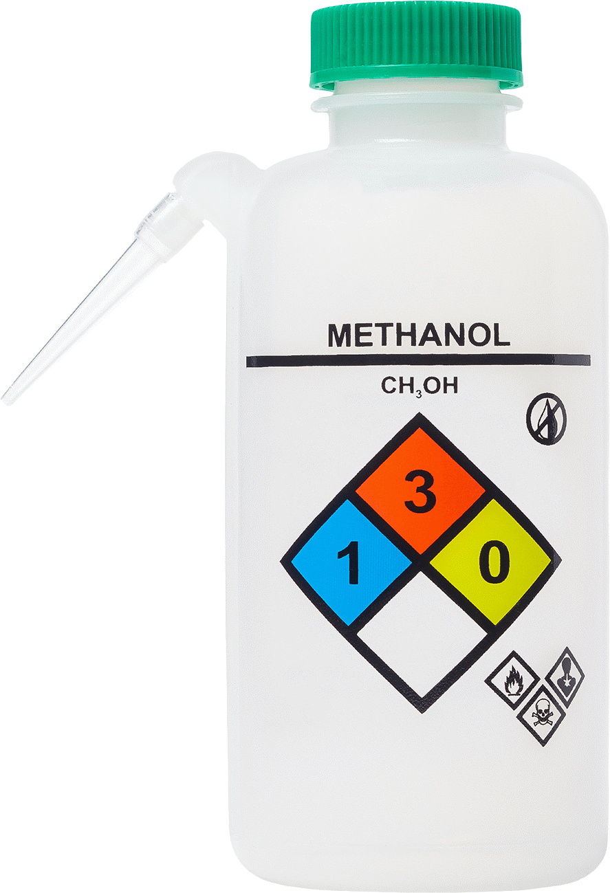 Açılı Nozullu Sıkma Şişesi, NFPA, Dolum Kapağı, (Metanol), 16 FL oz Kapasite, 6-1/2" Yüksekliğinde