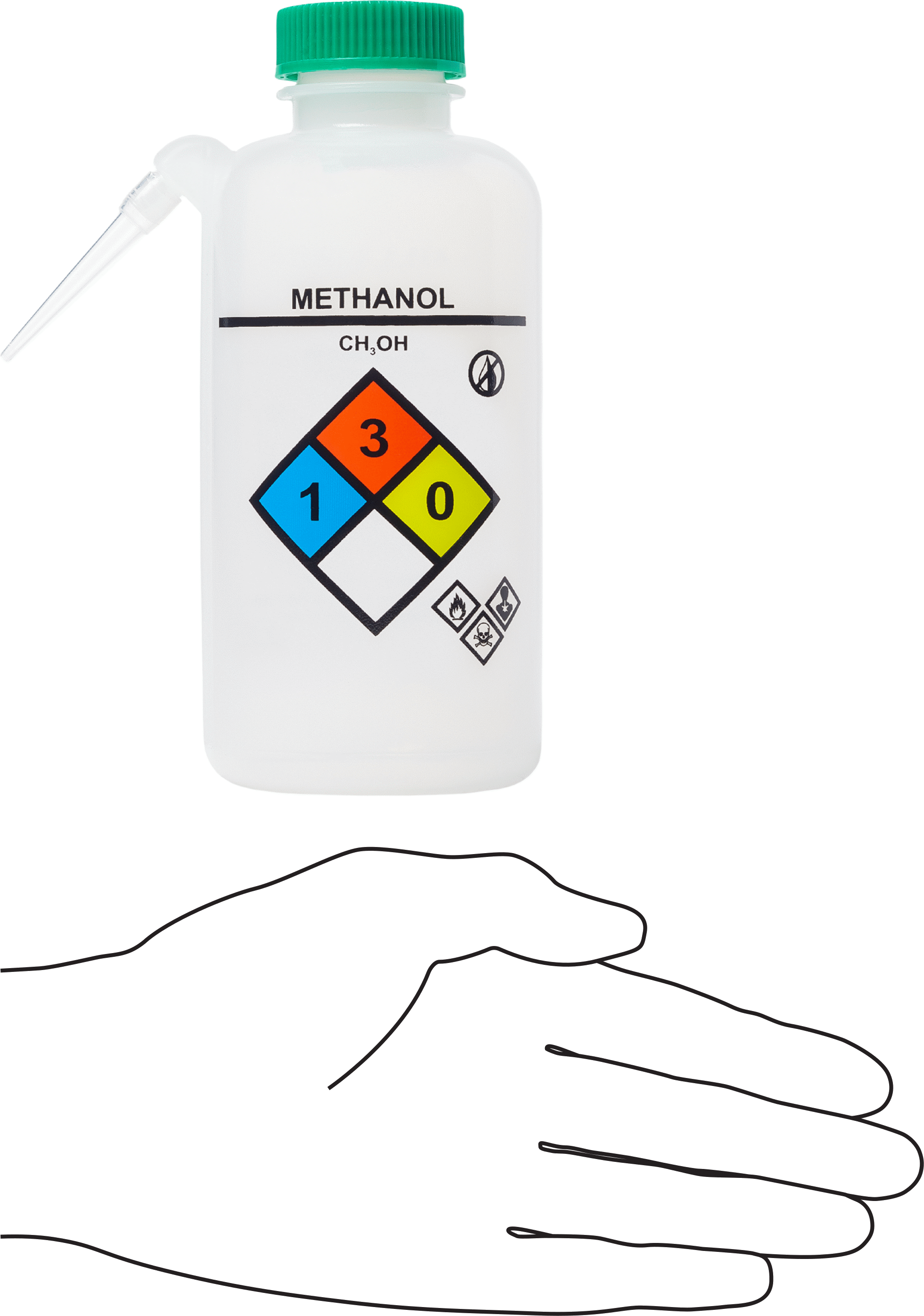 Açılı Nozullu Sıkma Şişesi, NFPA, Dolum Kapağı, (Metanol), 16 FL oz Kapasite, 6-1/2" Yüksekliğinde