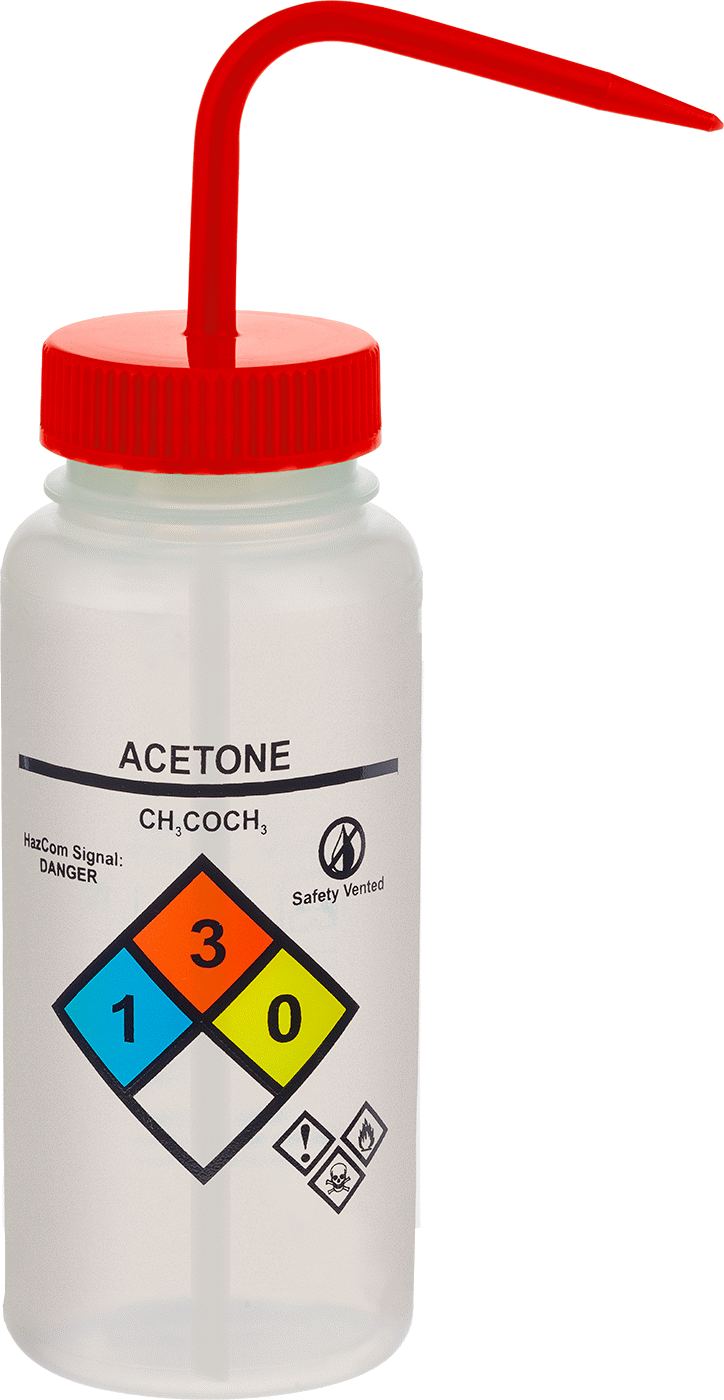 Açılı Nozullu Sıkma Şişesi, NFPA Diamond, Aseton Mesajı, 16 FL. oz Kapasite