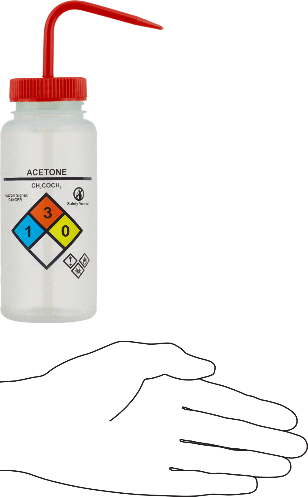 Açılı Nozullu Sıkma Şişesi, NFPA Diamond, Aseton Mesajı, 16 FL. oz Kapasite