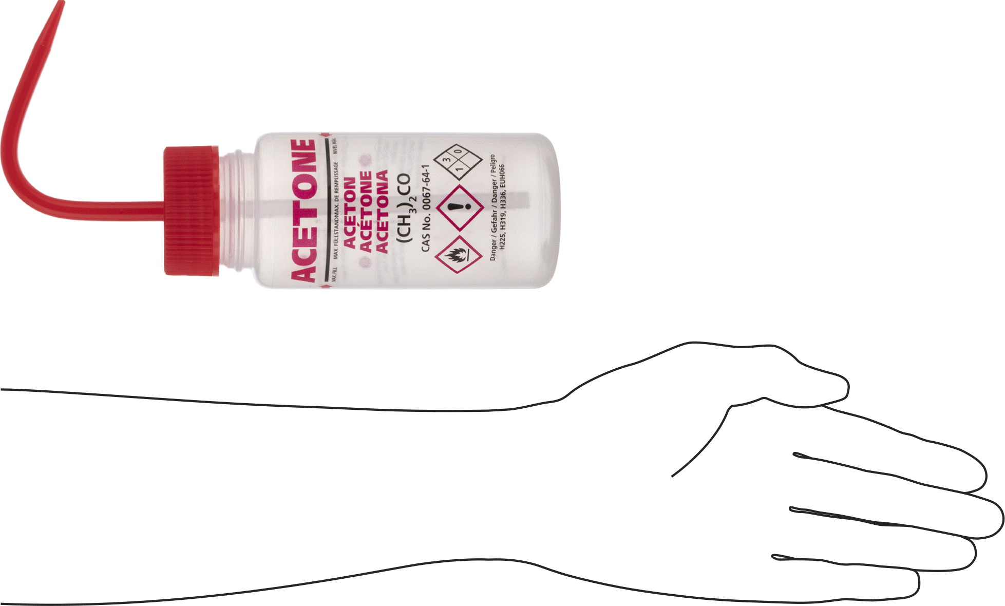 Açılı Nozullu Sıkma Şişesi, Çok Dilli, Aseton Mesajı, 8 FL. oz Kapasite