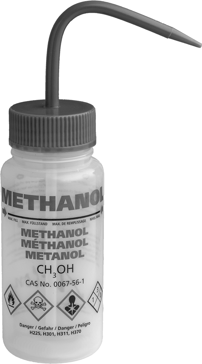 Açılı Nozullu Sıkma Şişesi, Çok Dilli, Metanol Mesajı, 8 FL. oz Kapasite