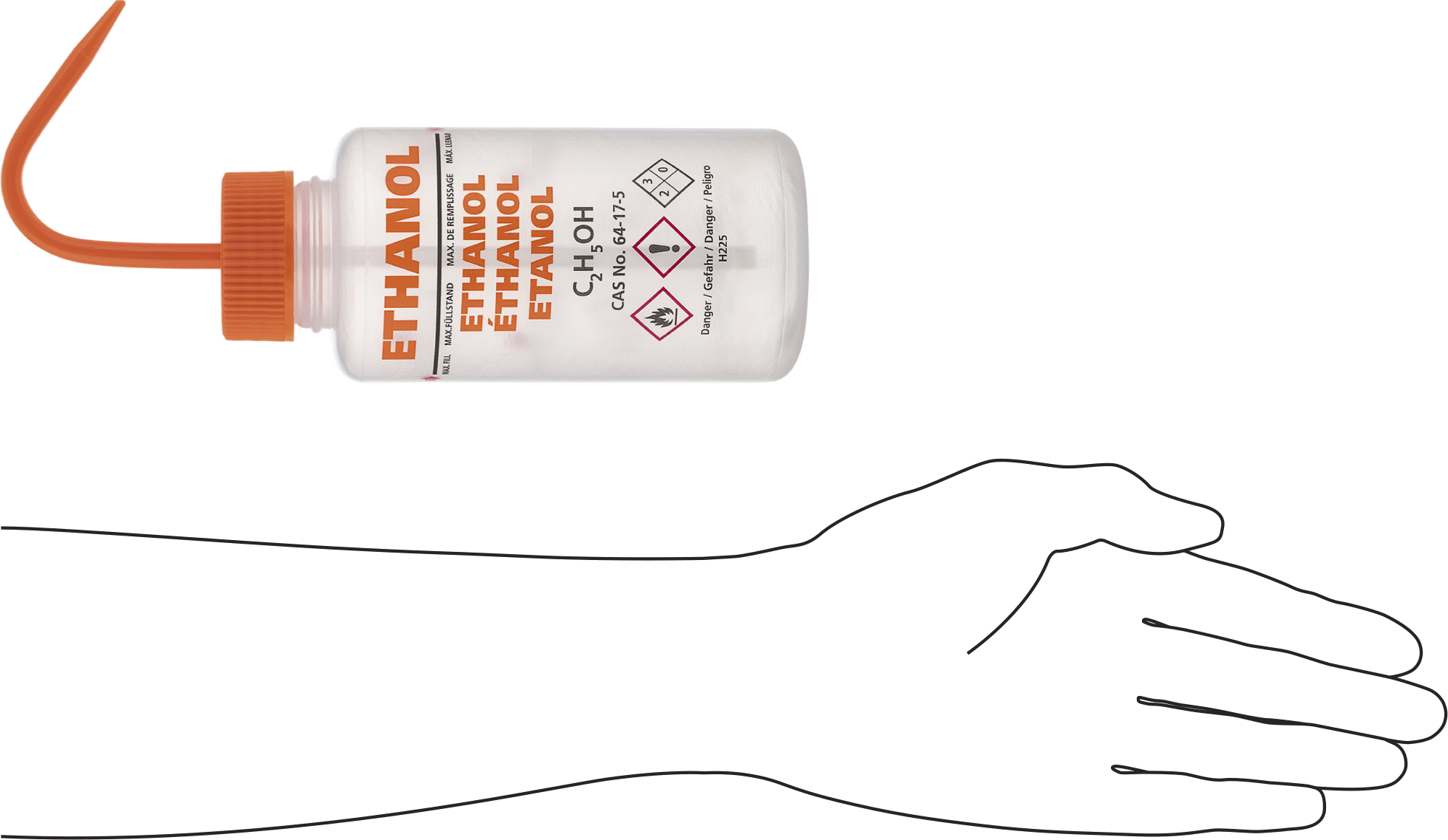 Açılı Nozullu Sıkma Şişesi, Çok Dilli, Etanol Mesajı, 16 FL. oz Kapasite