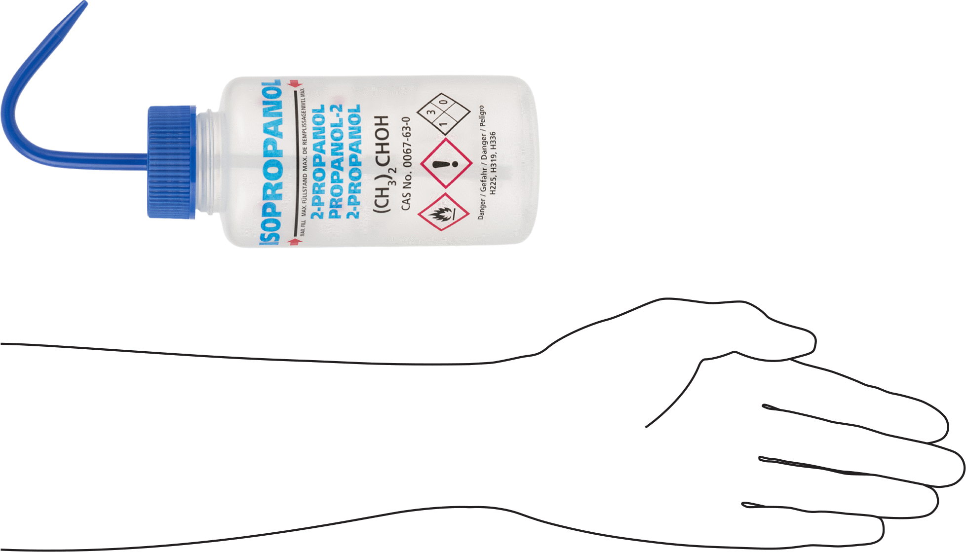 Açılı Nozullu Sıkma Şişesi, Çok Dilli, (İzopropanol), 16 FL. oz Kapasite