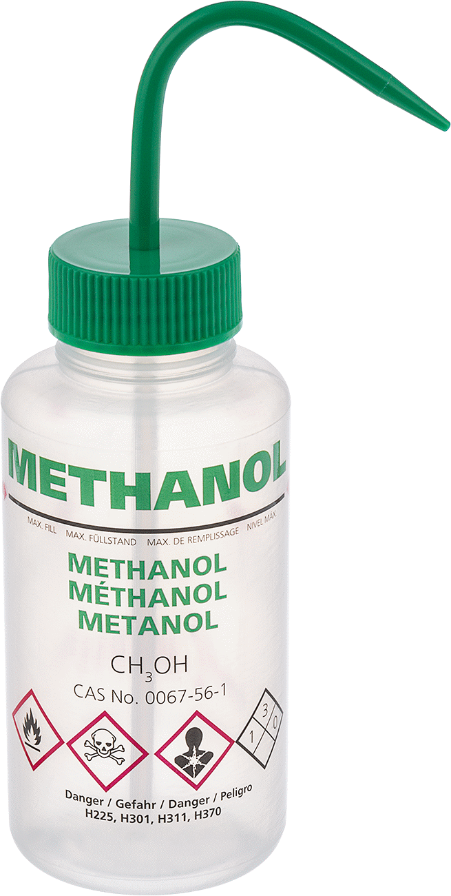 Açılı Nozullu Sıkma Şişesi, Çok Dilli, (Metanol), 16 FL. oz Kapasite