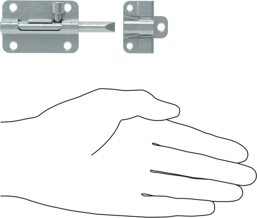 Kendinden Hizalamalı Kayar Cıvata Mandalı, Gümüş Çinko Kaplamalı Çelik, 1-1/2“ Yükseklik x 2-3/16” Genişlik