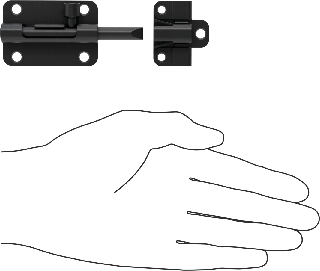 Kendinden Hizalamalı Kayar Cıvata Mandalı, Siyah Çinko Kaplamalı Çelik, 1-1/2“ Yükseklik x 2-3/16” Genişlik