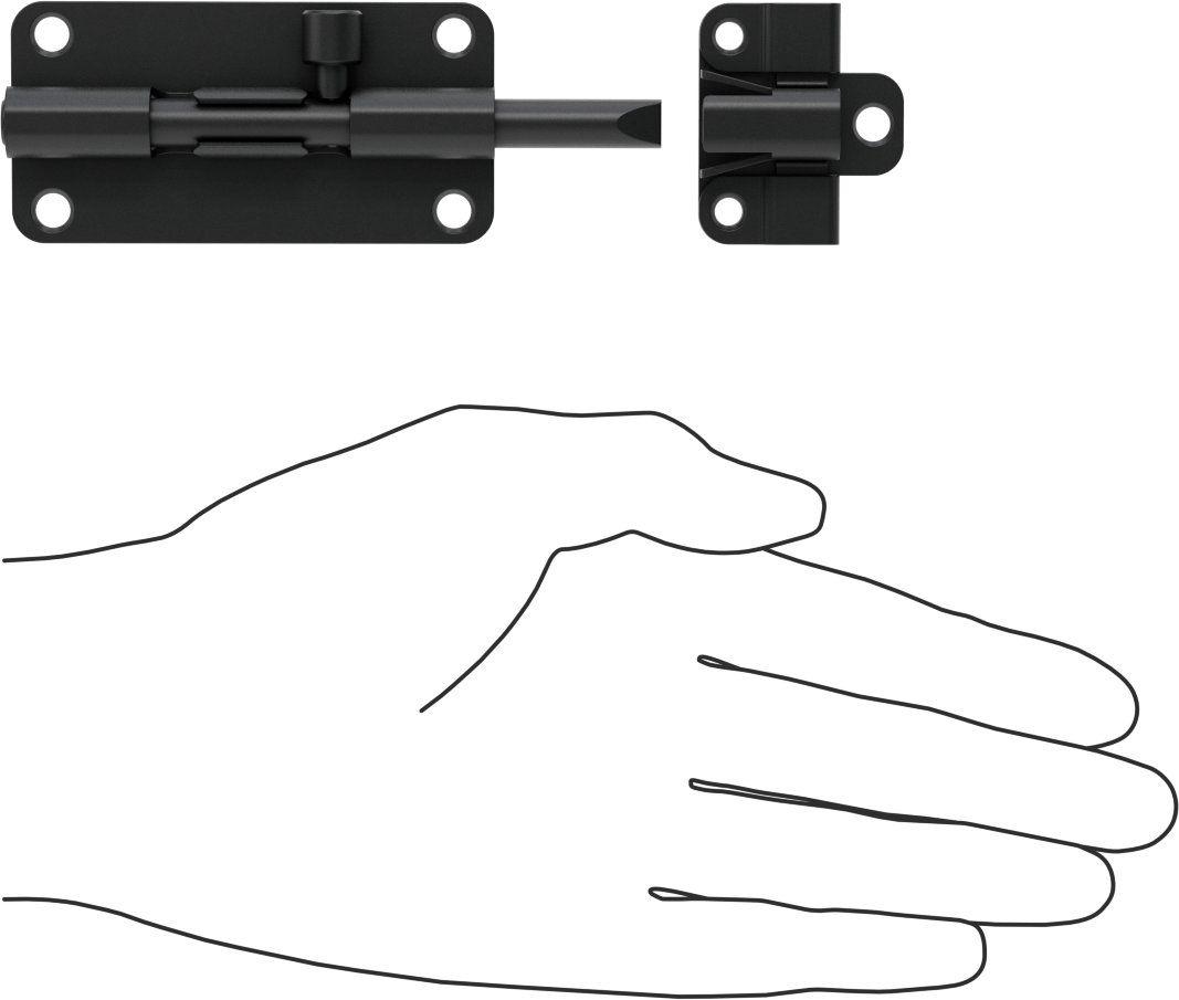 Kendinden Hizalamalı Kayar Cıvata Mandalı, Siyah Çinko Kaplamalı Çelik, 1-1/2“ Yükseklik x 3” Genişlik