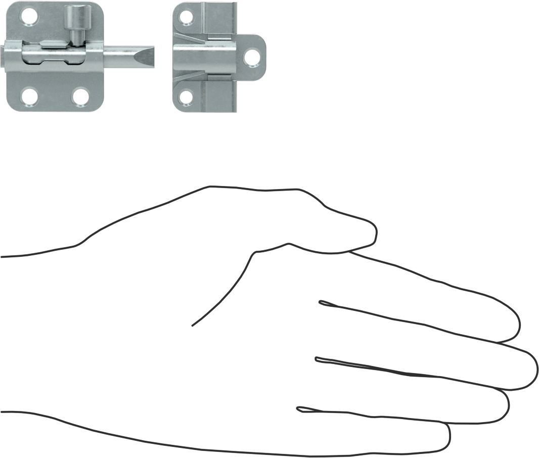 Kendinden Hizalamalı Kayar Cıvata Mandalı, Gümüş Çinko Kaplamalı Çelik, 1-1/2“ Yüksek x 1-5/16” Geniş