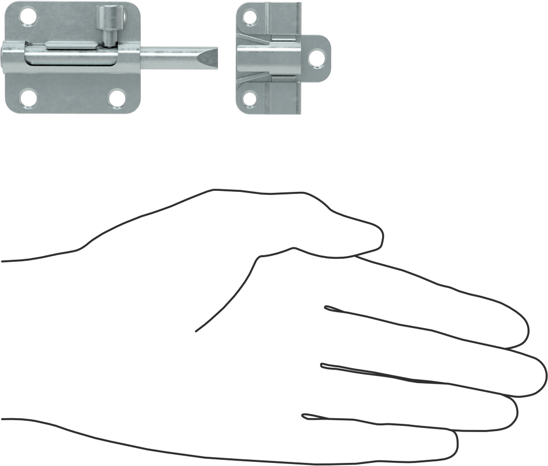 Kendinden Hizalamalı Kayar Cıvata Mandalı, Gümüş Çinko Kaplamalı Çelik, 1-1/2“ Yüksek x 1-13/16” Geniş