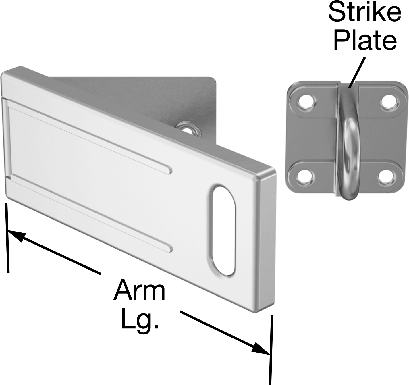 Asma Kilitli Mandal, 6-1/8“ x 2-1/4” x 7/16" Kol ile, Çinko Kaplı Çelik