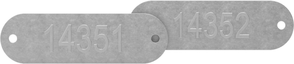 Kabartmalı Mesaj Plakası, Numaralı, Paslanmaz Çelik Dikdörtgen, 3/4“ yüksekliğinde x 2-1/2” genişliğinde