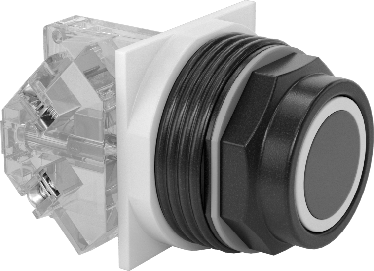 Plastik 30 mm Panel Montajlı Basmalı Düğme Anahtarı, Yıkama, Anlık, SPST-NO, 1" Çap