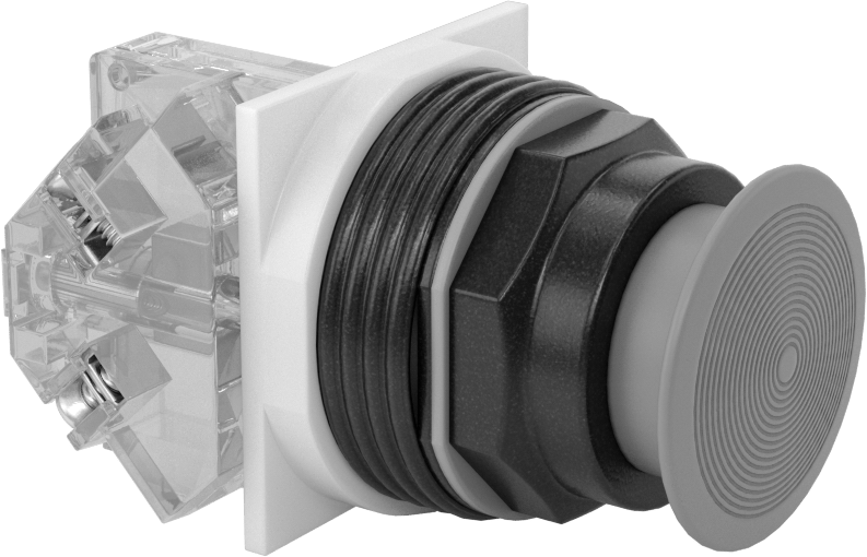 Plastik 30 mm Panel Montajlı Basmalı Düğme Anahtarı, Mantar, Anlık, SPST-NO, 1-3/8" Çap