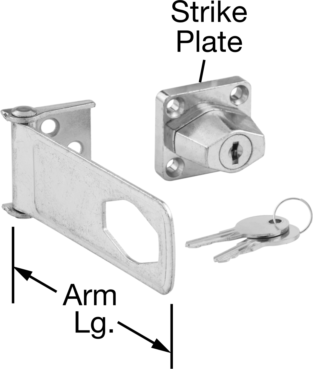 Anahtarlı Manda, Krom Kaplı Çelik, 4-1/2“ Uzunluk x 1-1/2” Yükseklik x 1/8" Kalınlıkta Kol ile
