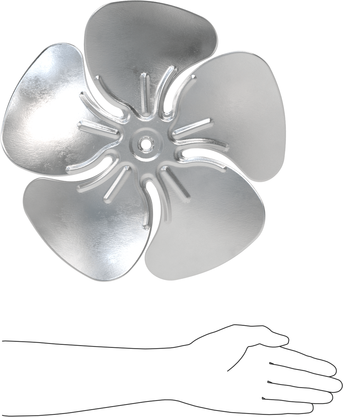 Alüminyum Fan Kanadı, 1/2" Çaplı Yuvarlak Mil için, 14" Çap, 5 adet Bıçak
