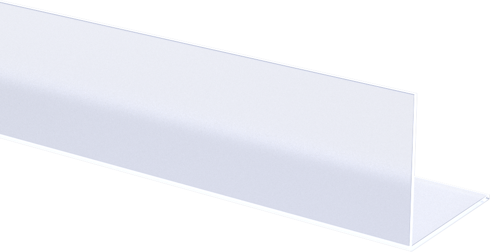 Şeffaf Darbeye Dayanıklı Polikarbonat 90 Derece Açı, 0,05 inç Duvar Kalınlığı, 1-1/2“ Yükseklik x 1-1/2” Genişlik Dış, 2 ft Uzunluk