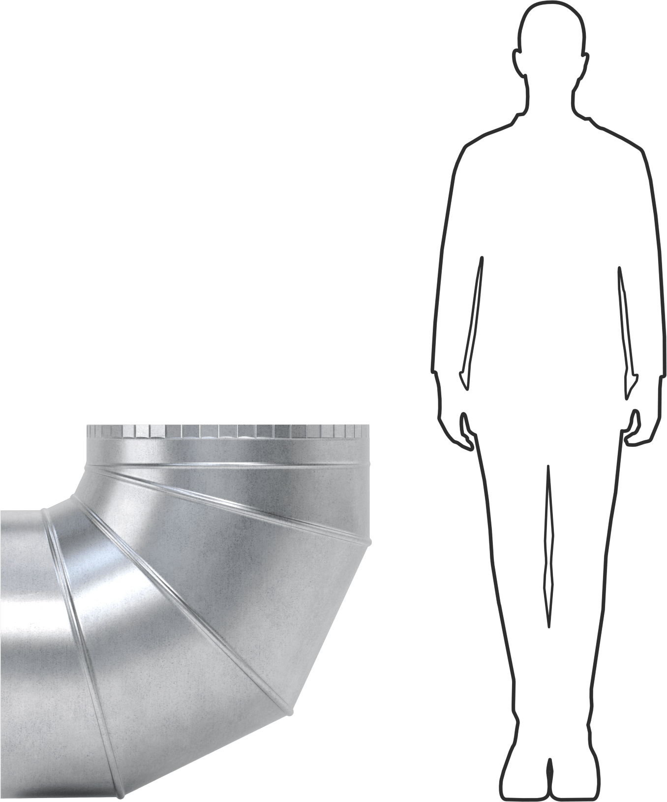 Standart Kanal için 24 Boy Galvanizli Çelik 90 Derece Dirsek-Düz Bağlantı