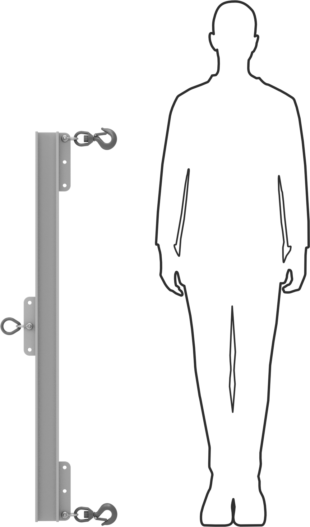 Fiberglas Kaldırma Kirişi, Kilitleme Kancalı, 1000 lbs. Kapasite, 36“-48” Açıklık