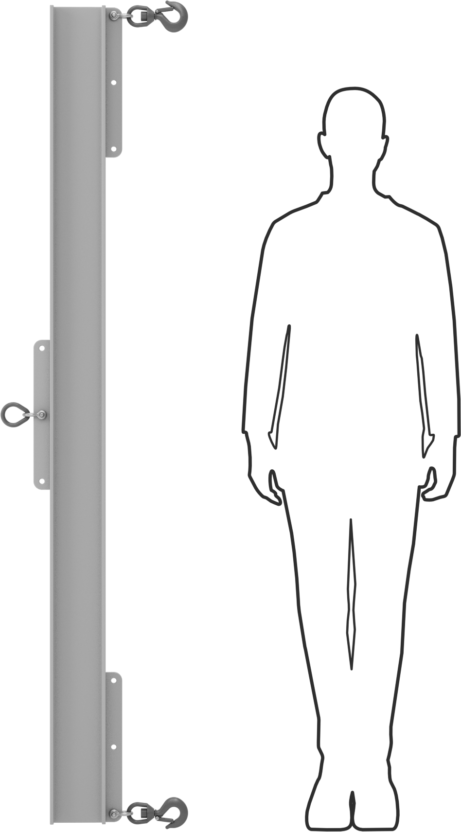Fiberglas Kaldırma Kirişi, Kilitleme Kancalı, 1000 lbs. Kapasite, 48“-72” Yayılma