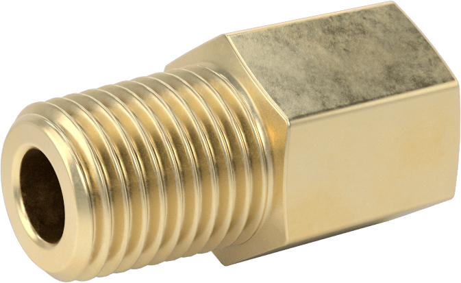 Orta Basınçlı Pirinç Dişli Boru Bağlantı Elemanı, Düz Adaptör, 1/4 BSPT Dişi x 1/4 NPT Erkek