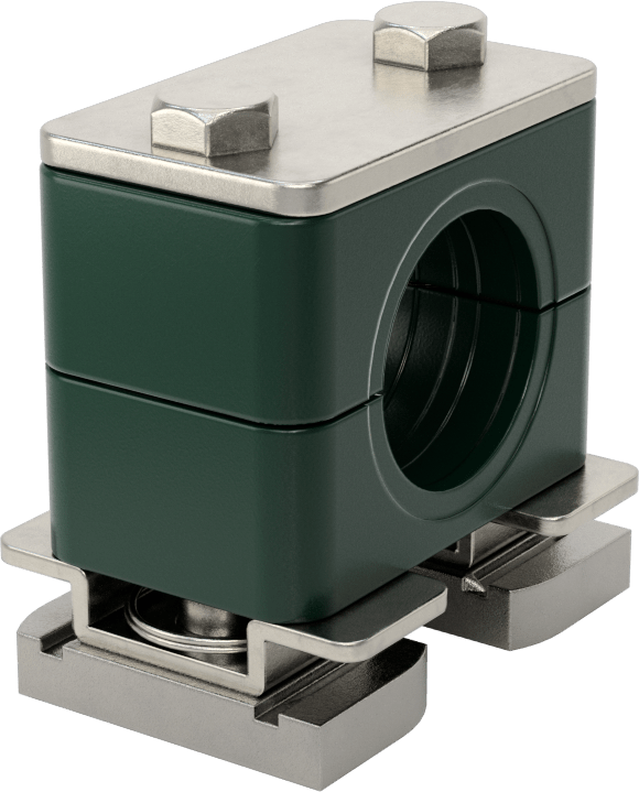 Strut Montajlı Titreşim Sönümleyici Yönlendirme Kelepçesi, Yastıklı değil, 316 Paslanmaz Çelik Üst Plaka, 1" ID