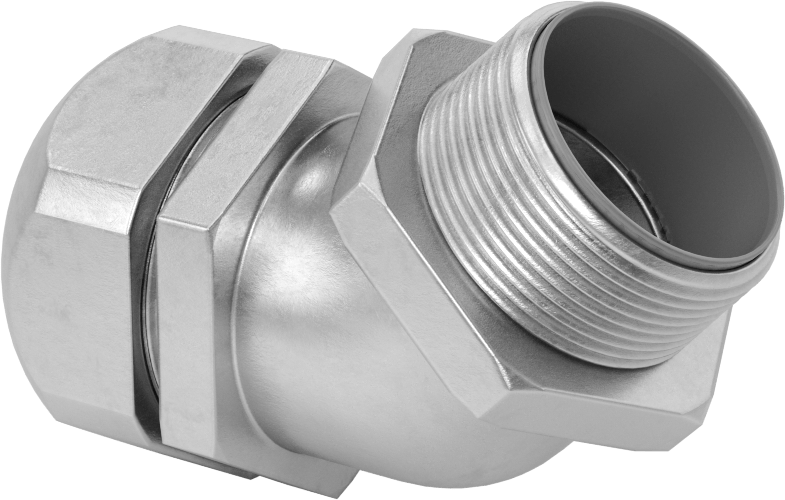 Sıvı Sızdırmaz Esnek Metal Kanal, Paslanmaz Çelik 45 Derece Dirsek, 1-1/4 Anma Ölçüsü Dişi, 1-1/4 NPT Erkek