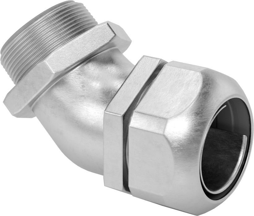 Sıvı Sızdırmaz Esnek Metal Kanal, Paslanmaz Çelik 45 Derece Dirsek, 1-1/2 Anma Ölçüsü Dişi, 1 1/2 NPT Erkek
