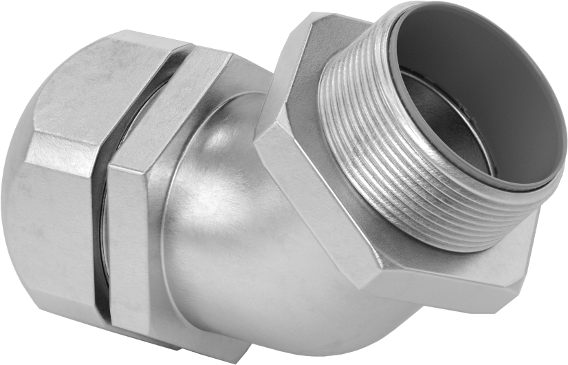 Sıvı Sızdırmaz Esnek Metal Kanal, Paslanmaz Çelik 45 Derece Dirsek, 1-1/2 Anma Ölçüsü Dişi, 1 1/2 NPT Erkek