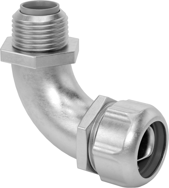 Sıvı Sızdırmaz Esnek Metal Kanal, 316 Paslanmaz Çelik 90 Derece Dirsek, 3/8 Anma Ölçüsü Dişi, 3/8 NPT Erkek