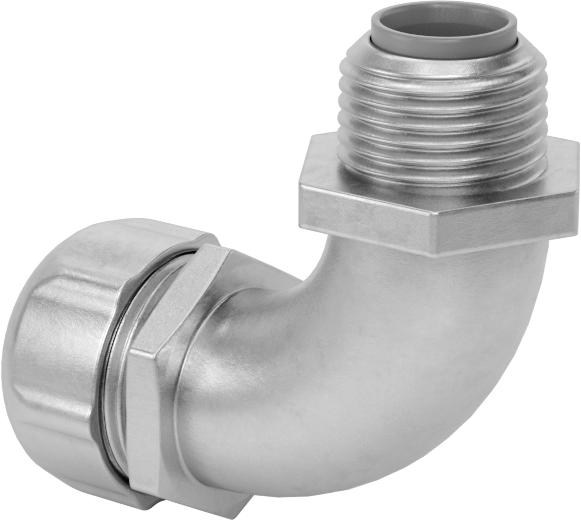 Sıvı Sızdırmaz Esnek Metal Kanal, 316 Paslanmaz Çelik 90 Derece Dirsek, 3/8 Anma Ölçüsü Dişi, 3/8 NPT Erkek