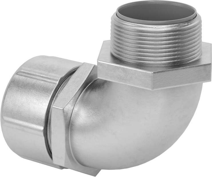 Sıvı Sızdırmaz Esnek Metal Kanal, Paslanmaz Çelik 90 Derece Dirsek, 1-1/4 Anma Ölçüsü Dişi, 1-1/4 NPT Erkek