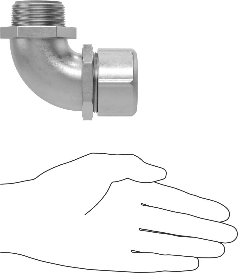 Sıvı Sızdırmaz Esnek Metal Kanal, Paslanmaz Çelik 90 Derece Dirsek, 1-1/4 Anma Ölçüsü Dişi, 1-1/4 NPT Erkek