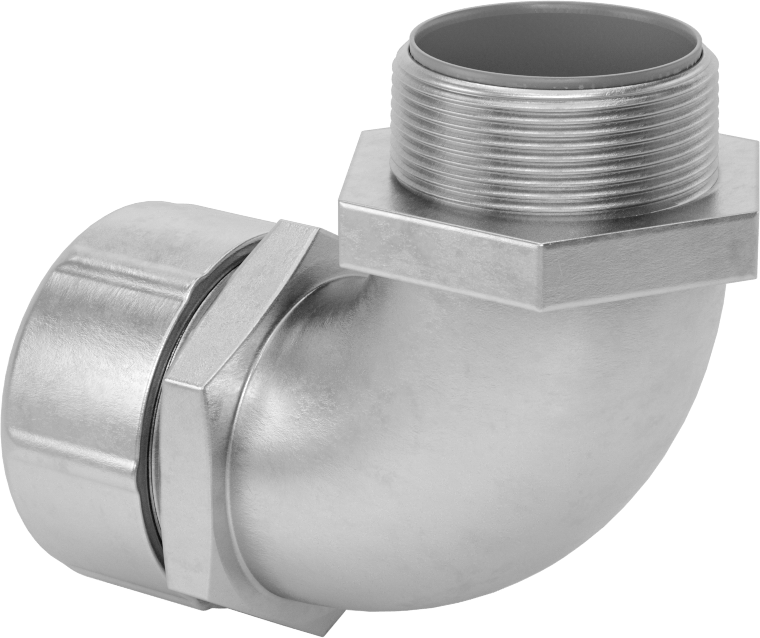 Sıvı Sızdırmaz Esnek Metal Kanal, Paslanmaz Çelik 90 Derece Dirsek, 1-1/2 Anma Ölçüsü Dişi, 1 1/2 NPT Erkek