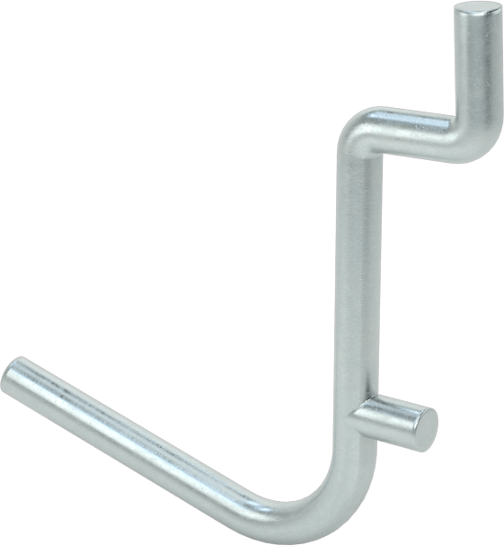 Çinko Kaplı Çelik Delikli Pano Kancası, 3/16“ ve 9/32” çaplı çivi deliği için, 1-1/2" Çıkıntı