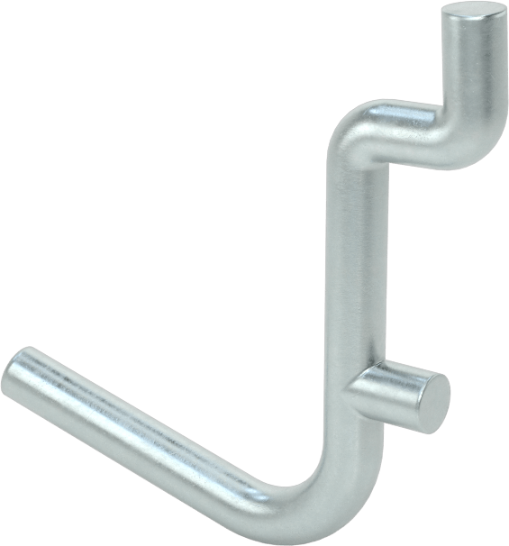 Çinko Kaplı Çelik Delikli Pano Kancası, 9/32" Çaplı Çivi Deliği için, 1-1/2" Çıkıntı