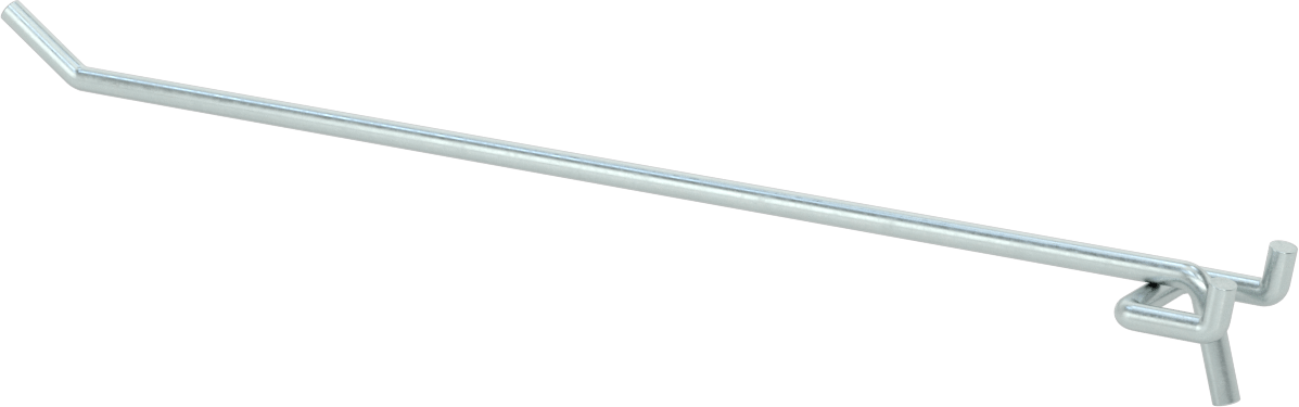 Çinko Kaplı Çelik Delikli Pano Kancası, 9/32" Çaplı Çivi Deliği için, 13" Çıkıntı