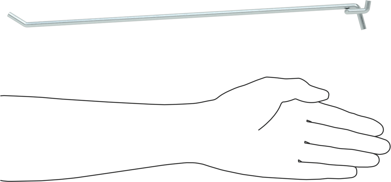 Çinko Kaplı Çelik Delikli Pano Kancası, 9/32" Çaplı Çivi Deliği için, 15-1/2" Çıkıntı