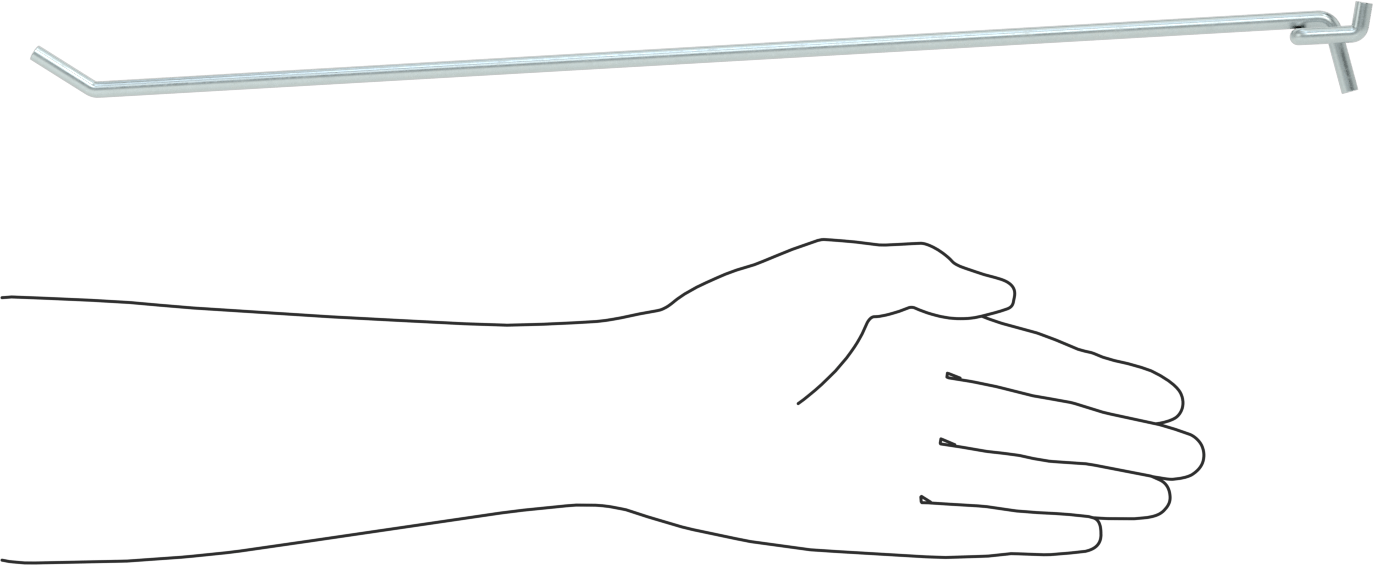 Çinko Kaplı Çelik Delikli Pano Kancası, 9/32" Çaplı Çivi Deliği için, 18-5/8" Çıkıntı