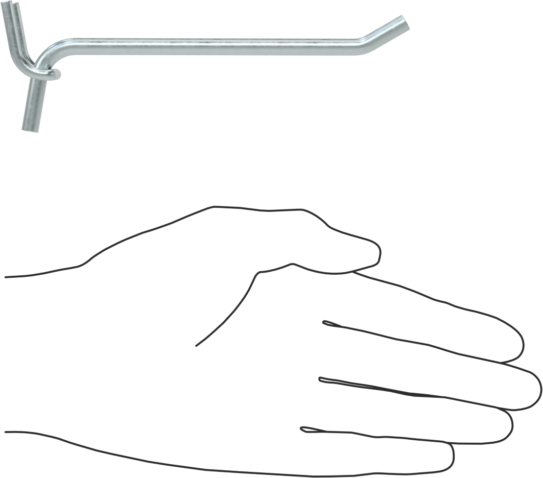 Çinko Kaplı Çelik Delikli Pano Kancası, 9/32" Çaplı Çivi Deliği için, 5-1/4" Çıkıntı