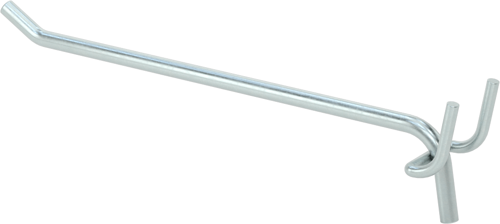 Çinko Kaplı Çelik Delikli Pano Kancası, 9/32" Çaplı Çivi Deliği için, 7-1/4" Çıkıntı