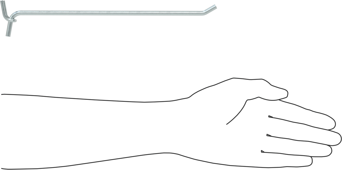 Çinko Kaplı Çelik Delikli Pano Kancası, 9/32" Çaplı Çivi Deliği için, 9-1/4" Çıkıntı