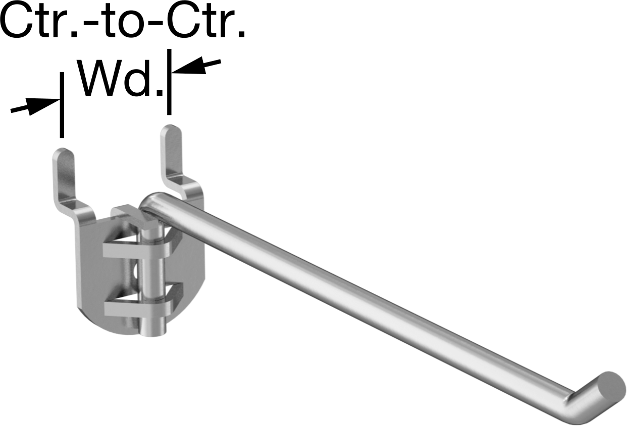 Çinko Kaplı Çelik Delikli Pano Kancaları, 9/32" Çaplı Çivi Deliği için, 6" Çıkıntı