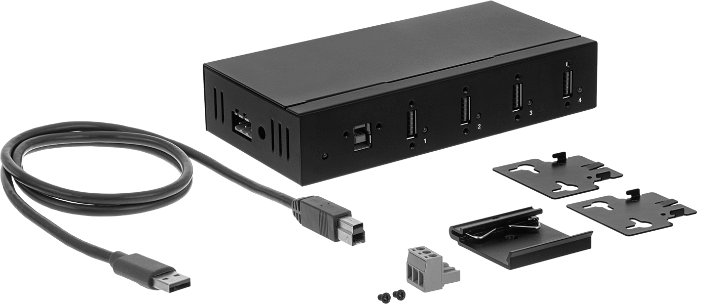 DIN Raylı USB Hub, 1 Erkek USB A x 4 Dişi USB A Bağlantısı, USB Standart 3.2 Gen 1